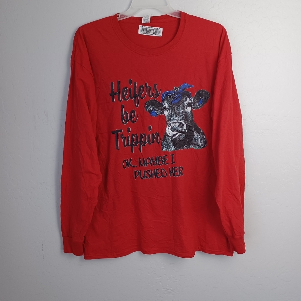 HEIBERS BE TRIPPIN OK MAYBE I PUSHED HER Women's Shirt Long Sleeve XL Red - Picture 1 of 1